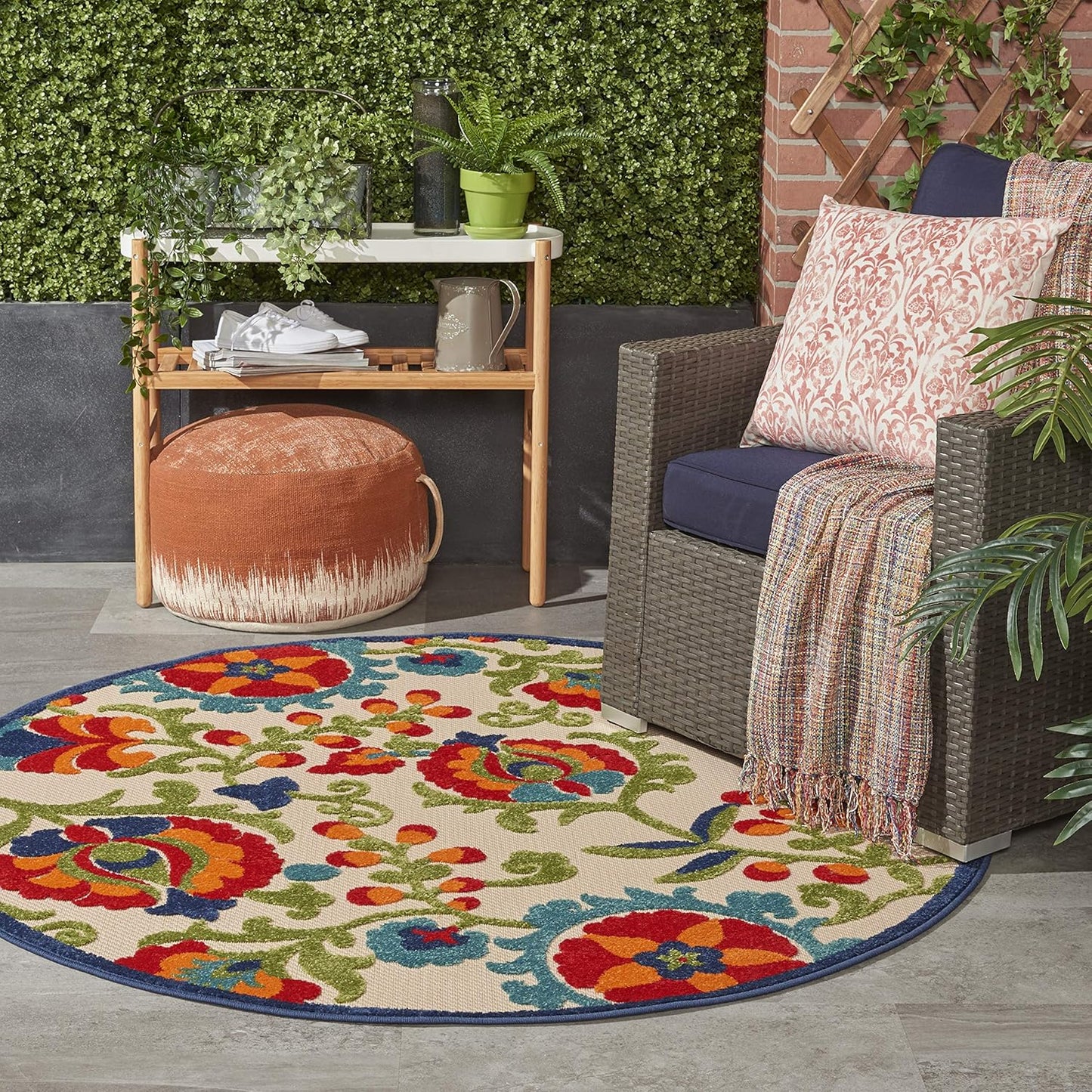 Tapete redondo 4ft multicolor para interiores exteriores