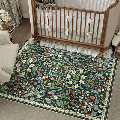 Alfombra lavable 3x5pulg diseño floral verde antideslizante