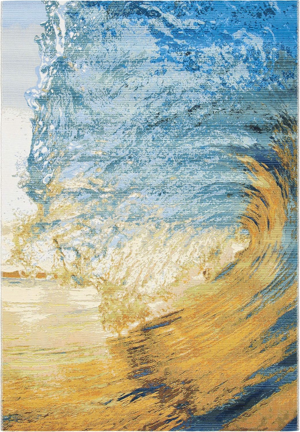 Alfombra área 5.3x7.6pies ondas tropicales azul y dorado