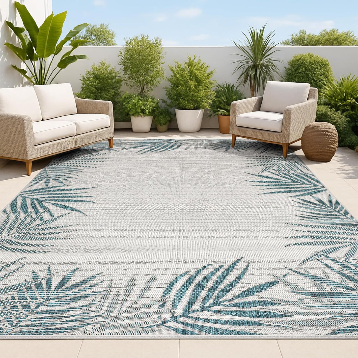 Alfombra 4x6" para exterior e interior 4X6 Azul/Crema