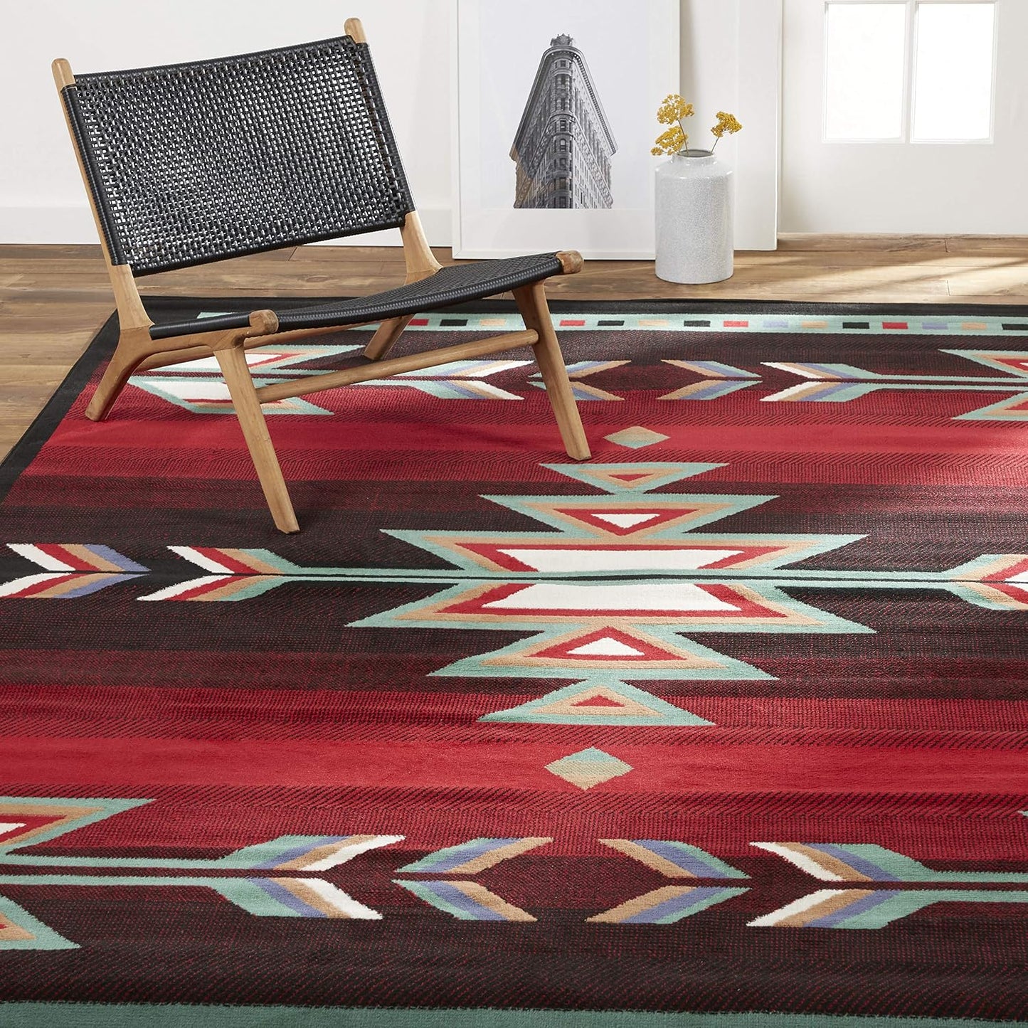Alfombra área 7x8ft x 10x7ft negro/rojo/marfil
