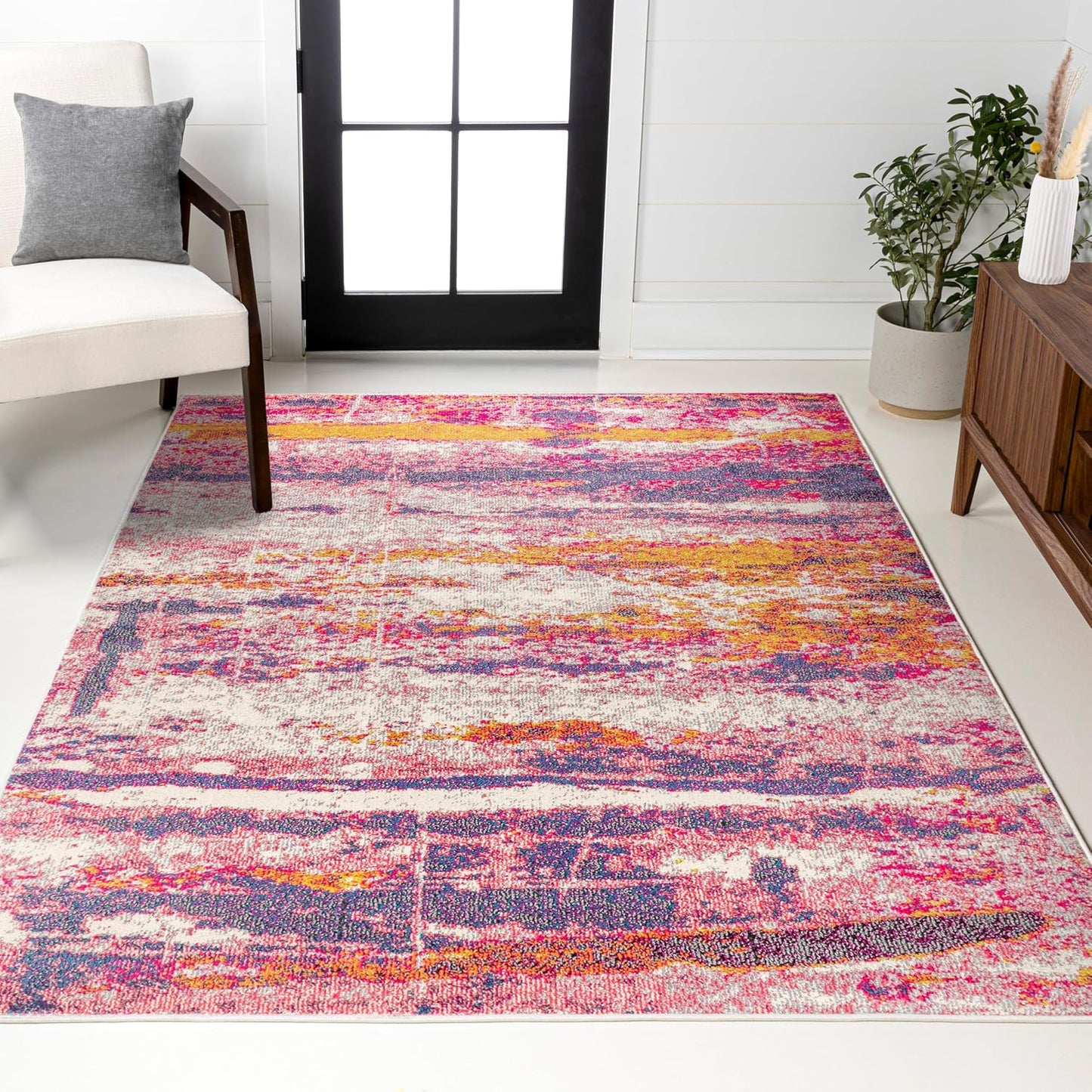 Alfombra moderna rosa/crema 8x10pulg sala dormitorio cocina