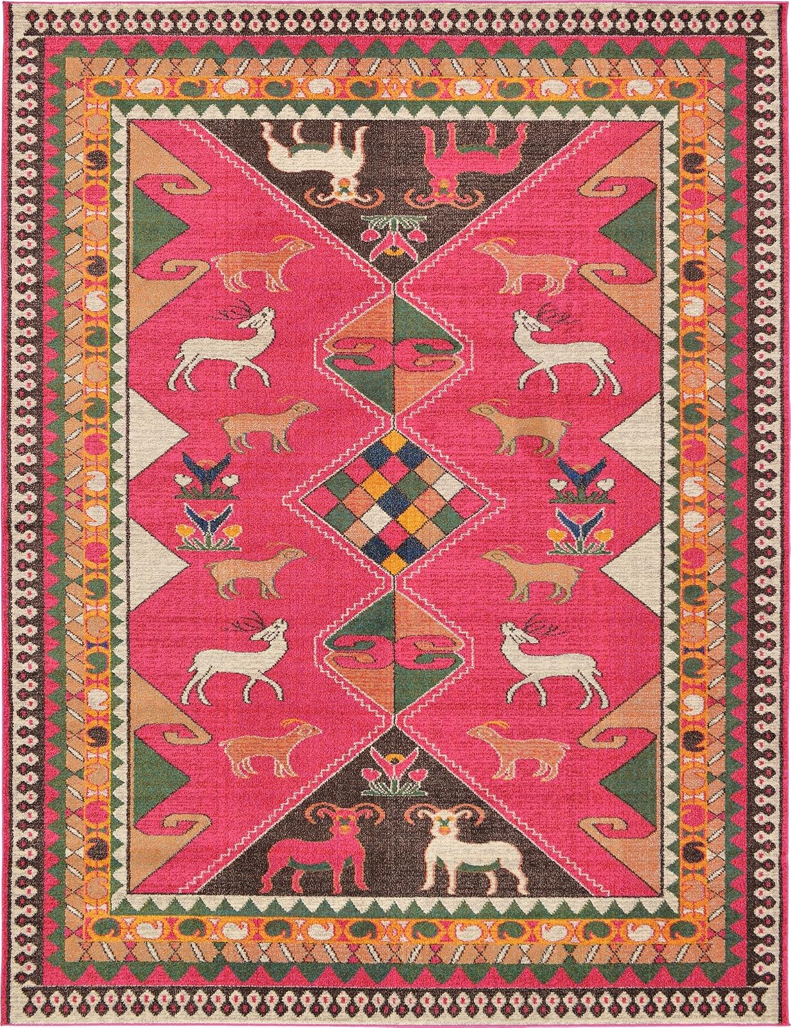 Alfombra área abstracta 9x12ft rosa/beige