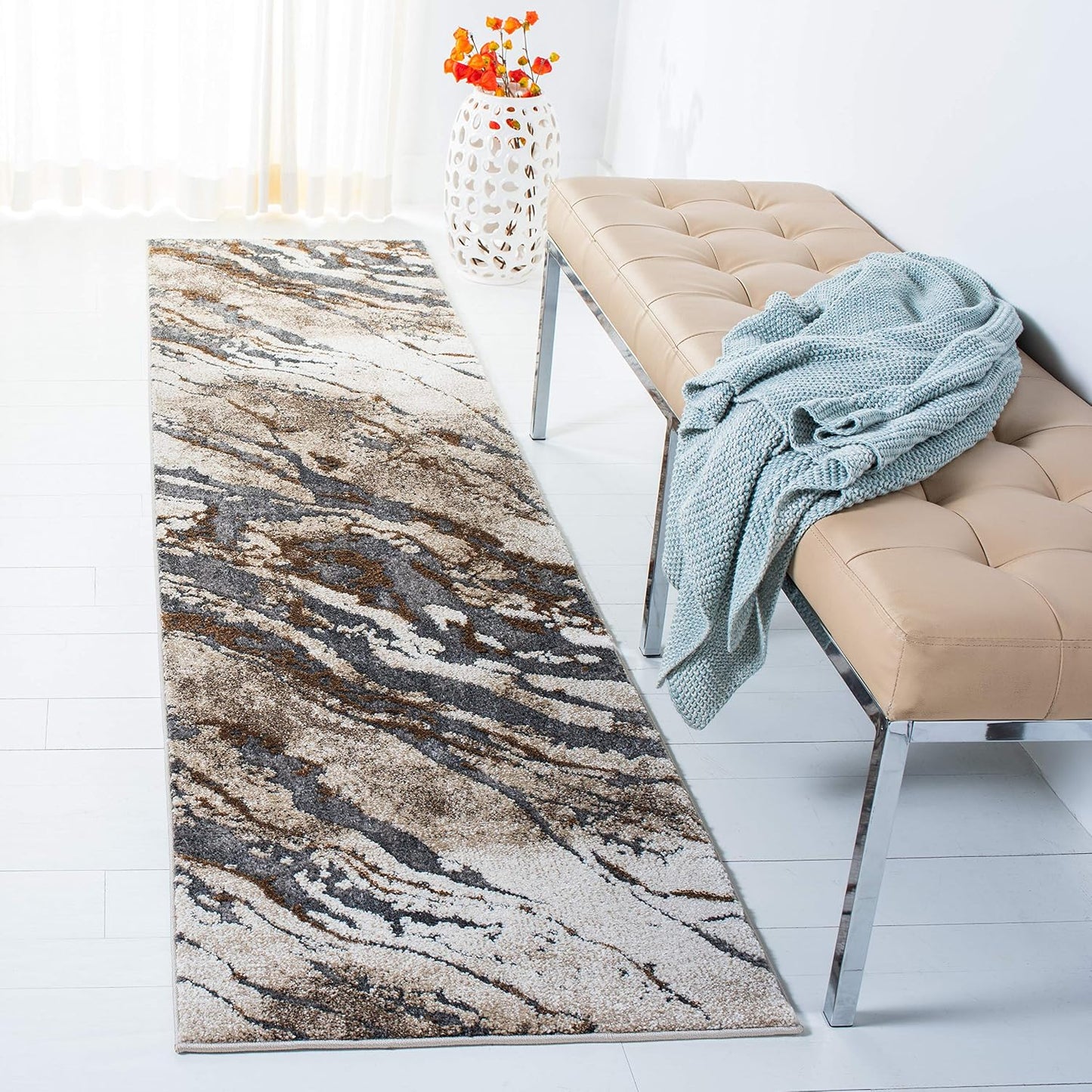 Alfombra pasillo 2.2x9ft gris y beige diseño moderno