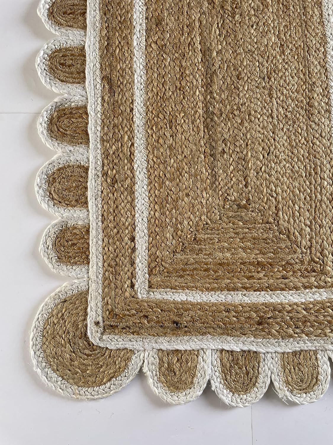Alfombra yute bohemio concha 2x3ft blanco claro