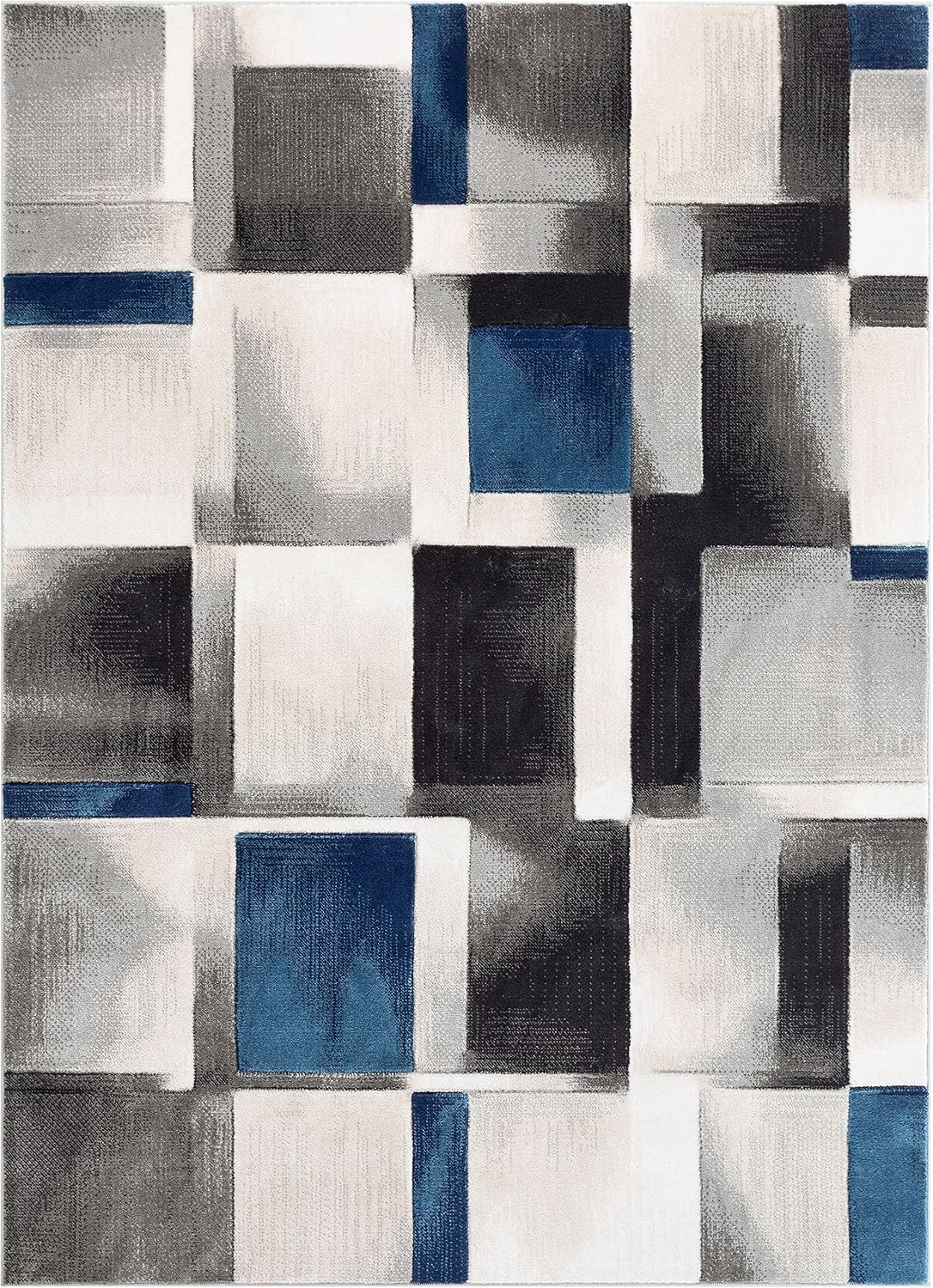Alfombra texturizada moderna geométrica azul 9x3x12x6ft