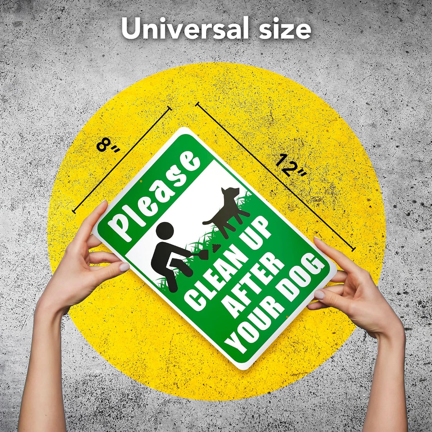 Letrero aluminio 12x8pulg texto 'clean up after your dog'