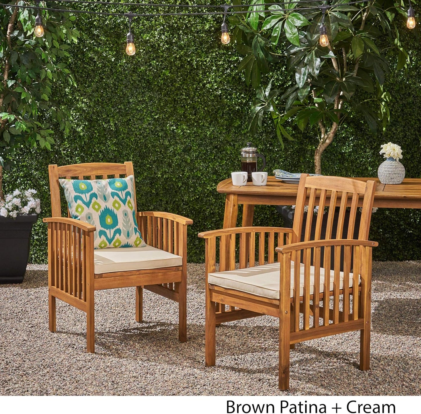 Sillas comedor acacia patio cojines pátina marrón set 2