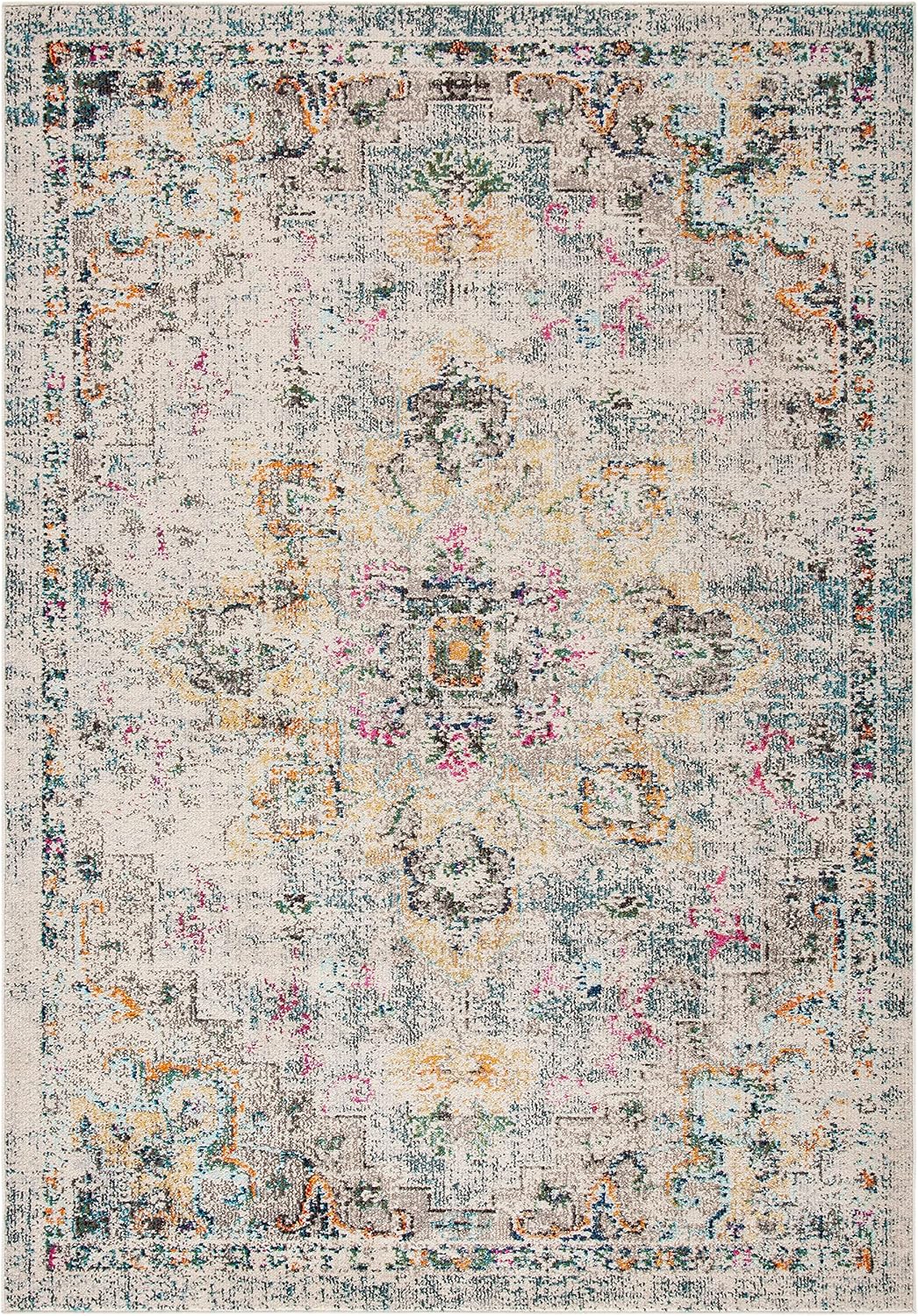 Alfombra área 2'2"x4' gris y dorado diseño bohemio