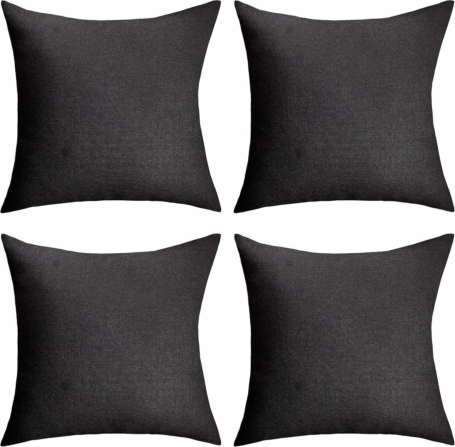 4 Pzas Fundas Almohada Lino Impermeables 16x16" Negro