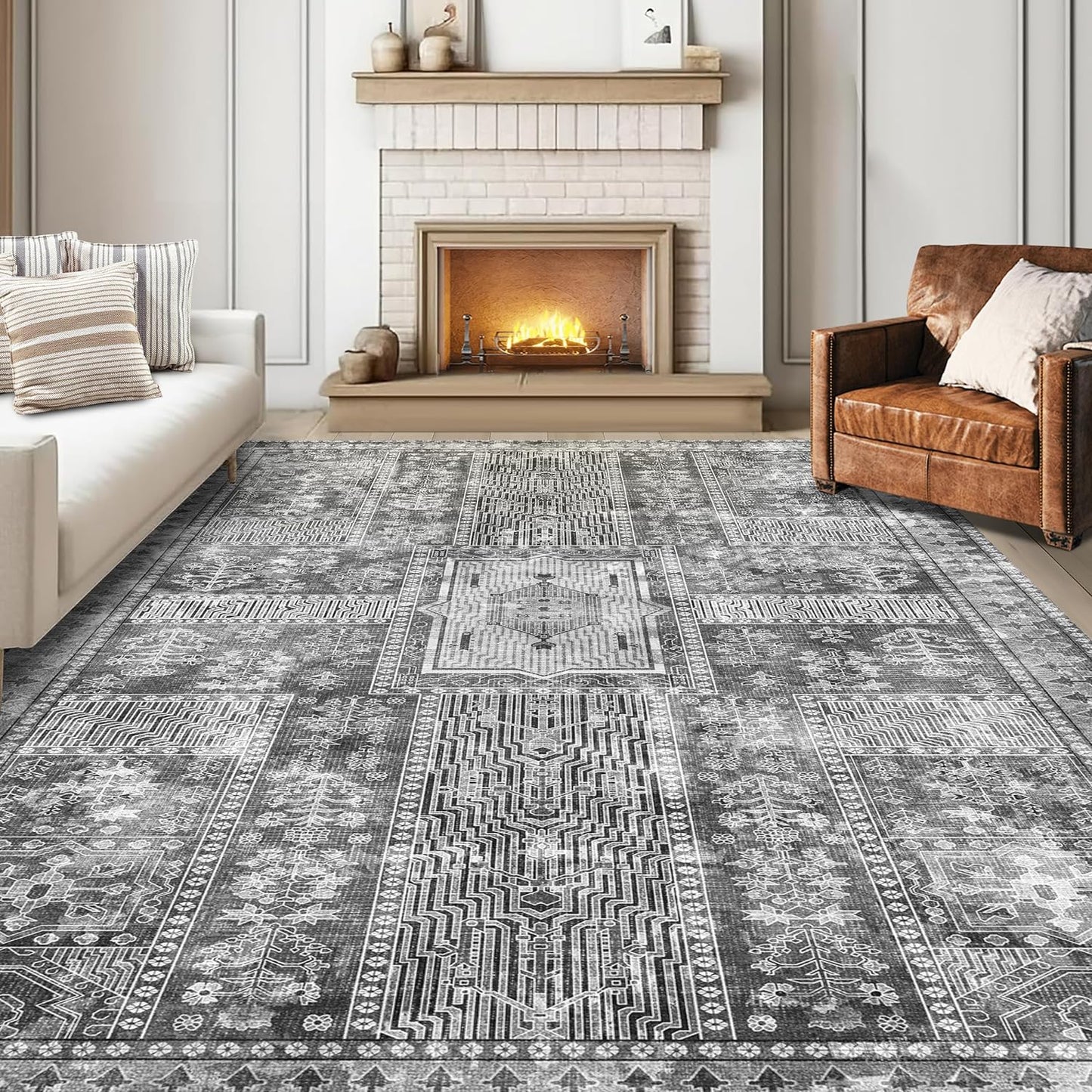 Alfombra vintage lavable 5x7ft antiderrap plegable