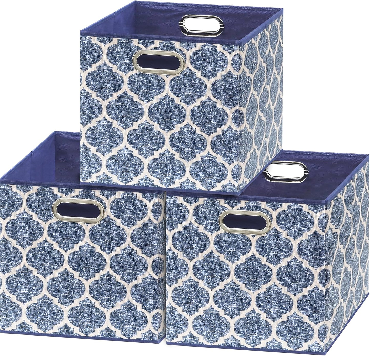 Cubo tela plegable 13" asas diseño impreso set 3 azul