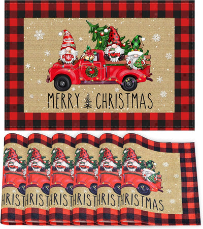 6 Manteles Navidad 12x18pulg Lino Copos Nieve Camión Gnomo