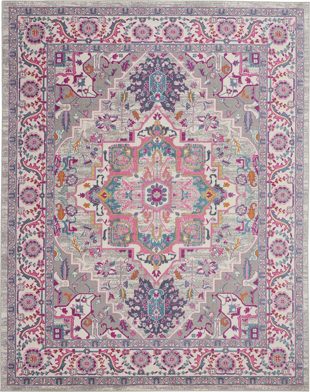 Alfombra gris claro/rosa 8x10ft para dormitorio y sala
