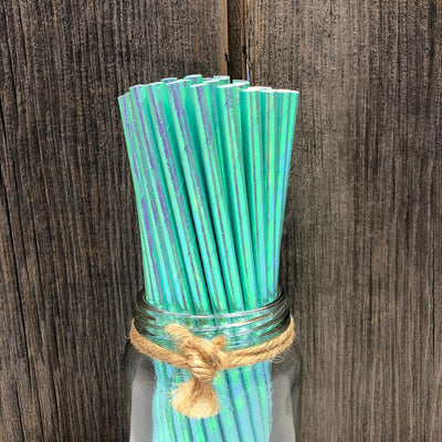 Pajitas aluminio iridiscente azul y verde 7.75pulg 100uds
