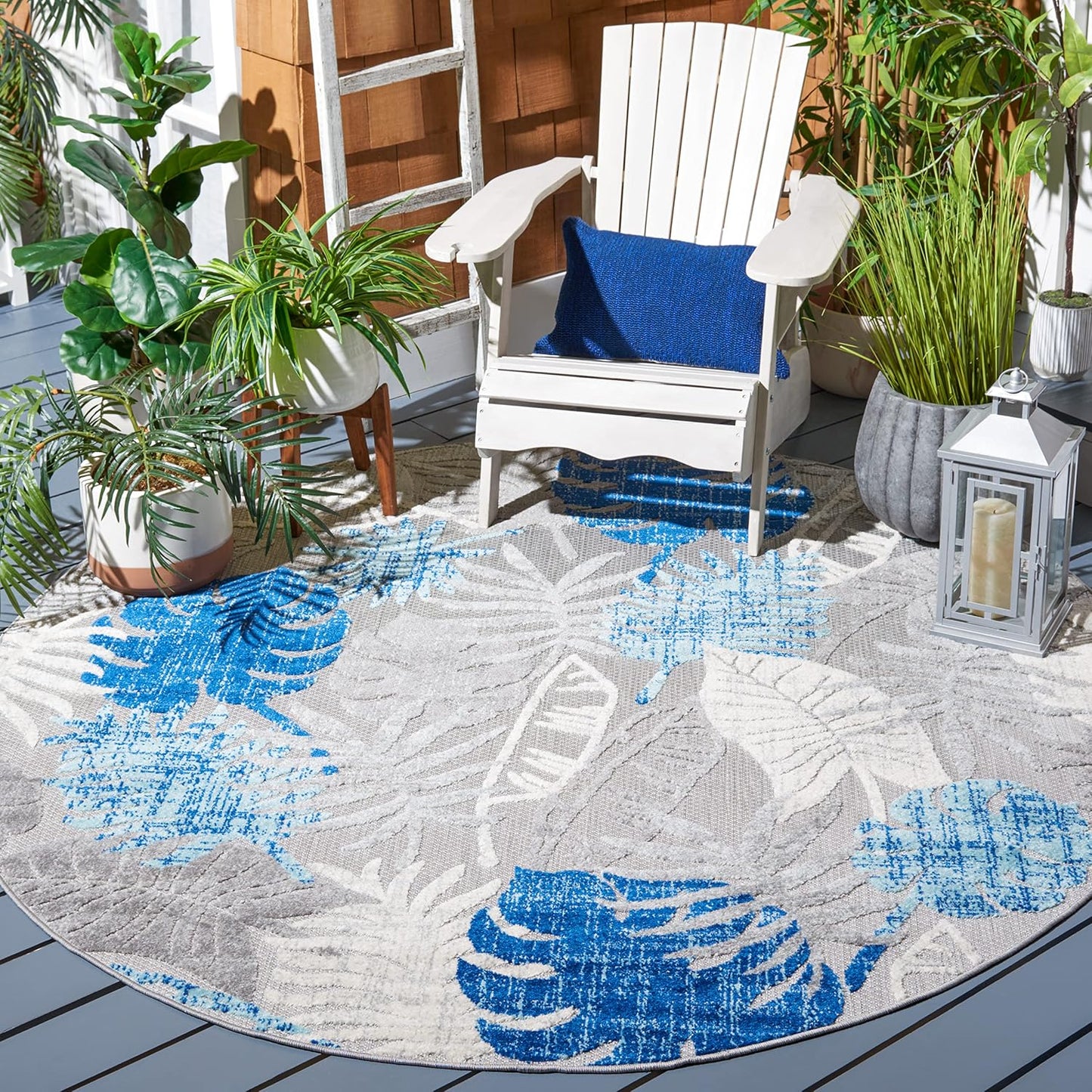 Alfombra exterior redonda 4ft gris azul no pelusa