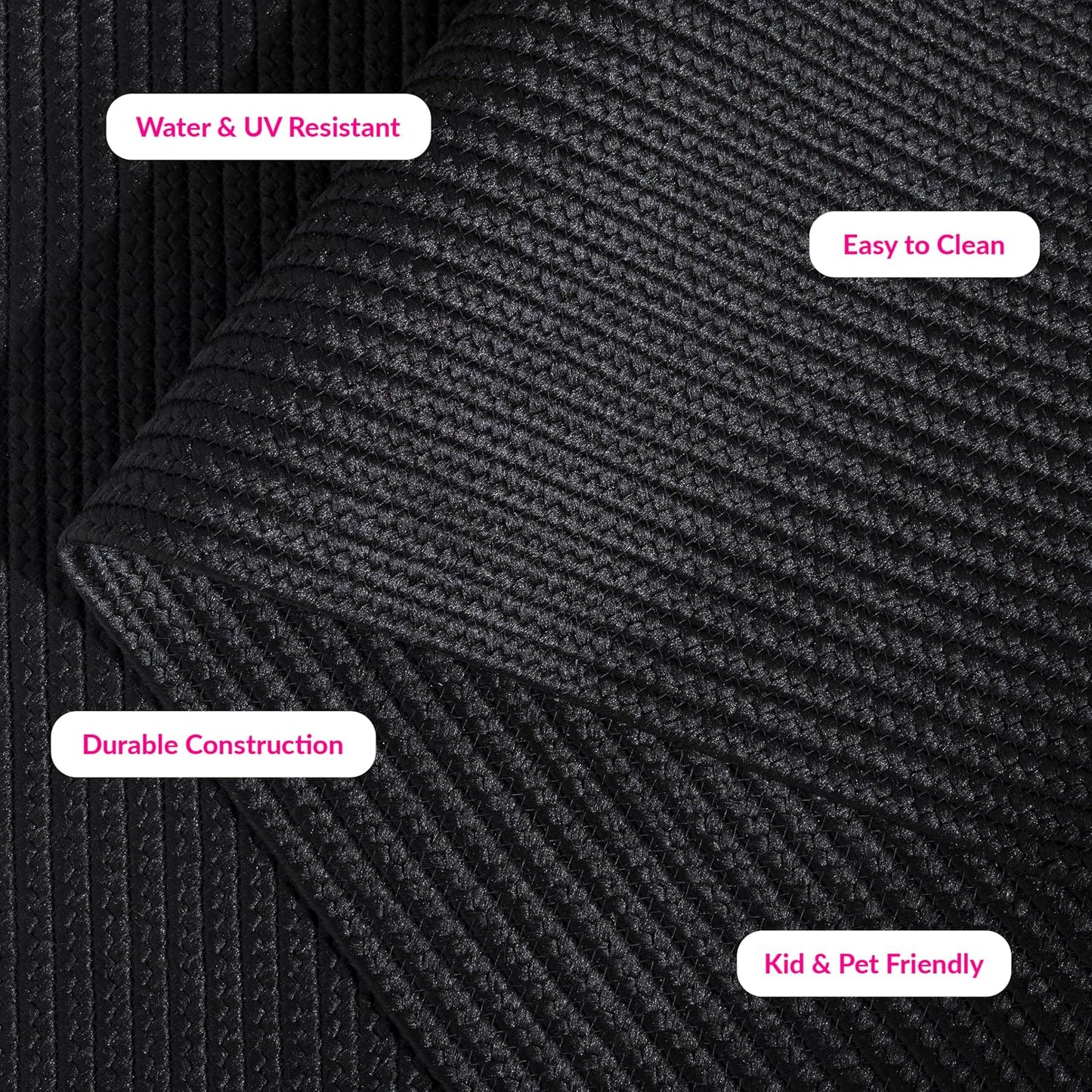 Alfombra exterior lavable trenzada 6x9ft negro reversible