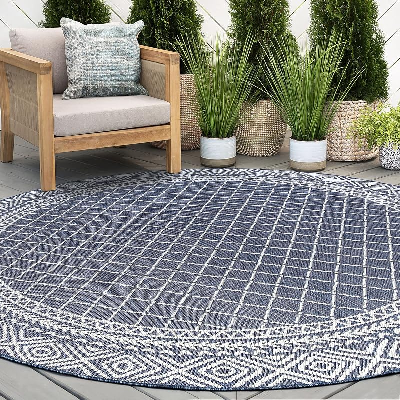 Alfombra redonda exterior 7ft10" resistente agua azul marino