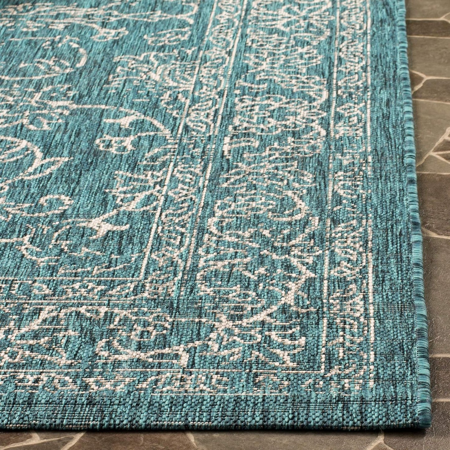 Alfombra exterior lavable Courtyard 2'3x8' turquesa no