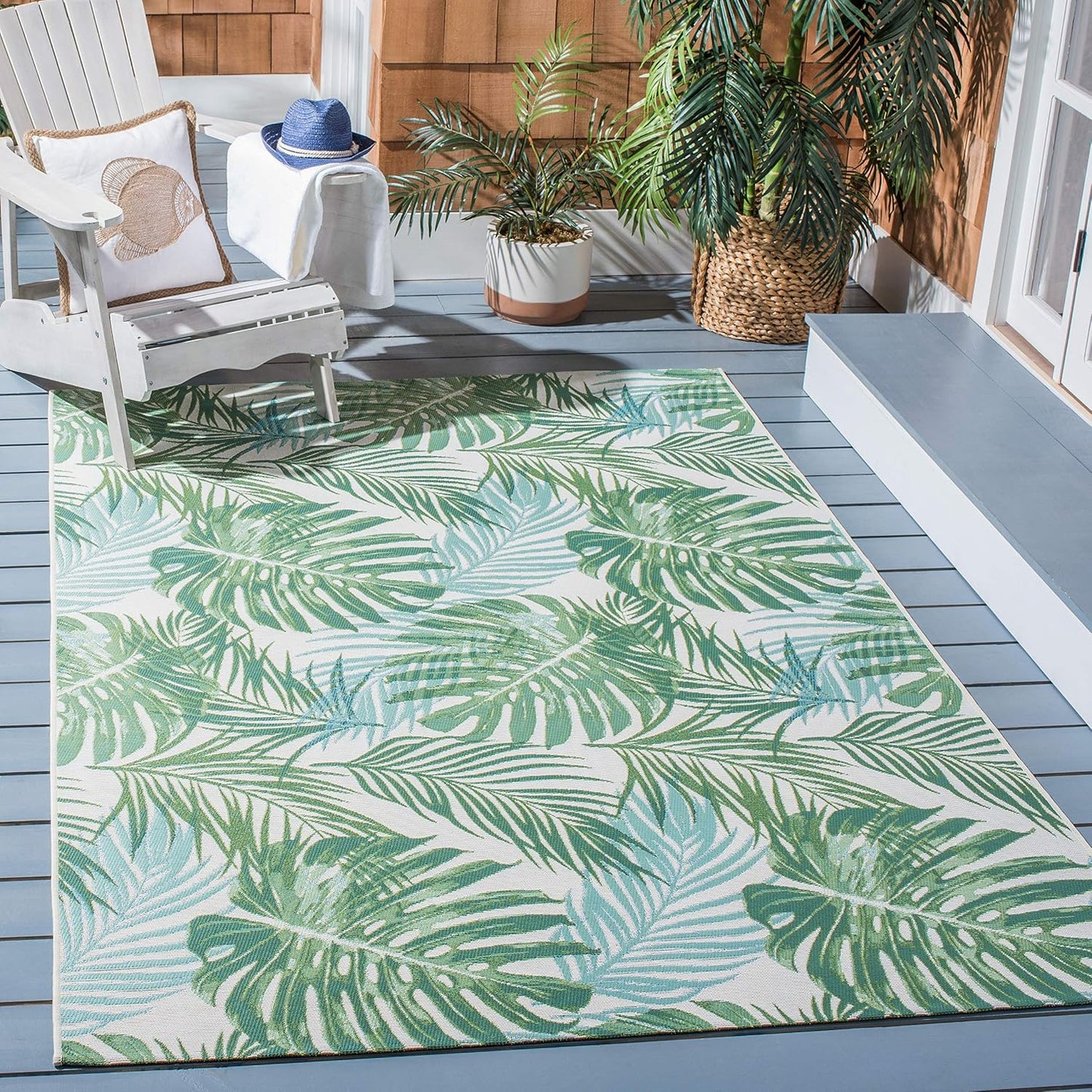 Alfombra exterior lavable 4x6ft verde y verde azulado