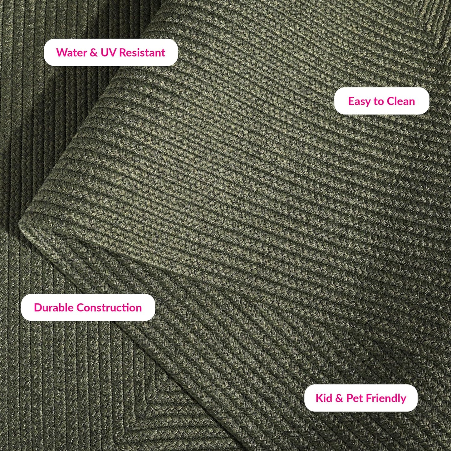 Alfombra lavable exterior trenzada 4ft2 verde reversible