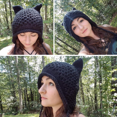 Sombrero punto orejas gato invierno solapa ganchillo