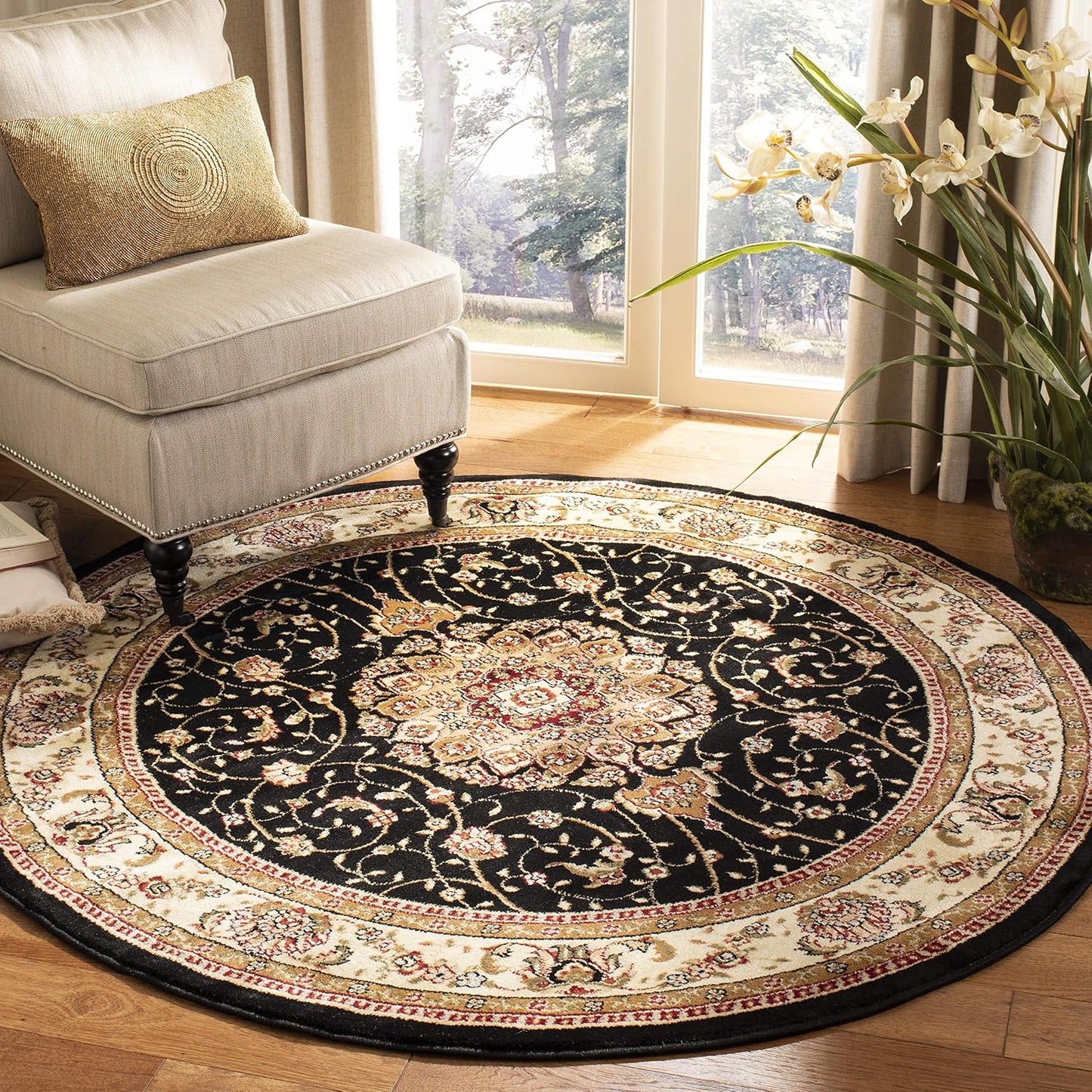 Tapete Lyndhurst alargado Medallion negro marfil 2'3x12'