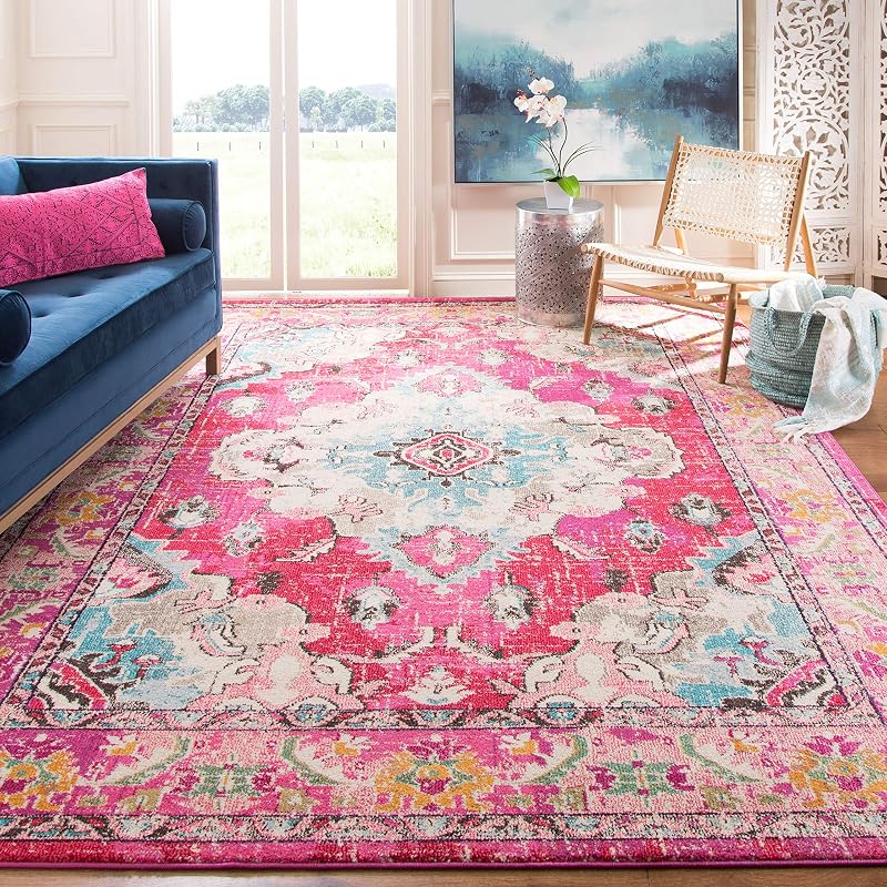 Tapete área Monaco 8ft10" diseño bohemio rosado y multicolor