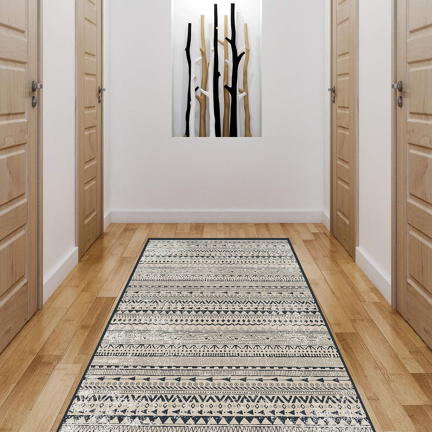 Alfombra bohemia sala antiderrap 2.5x6.5ft