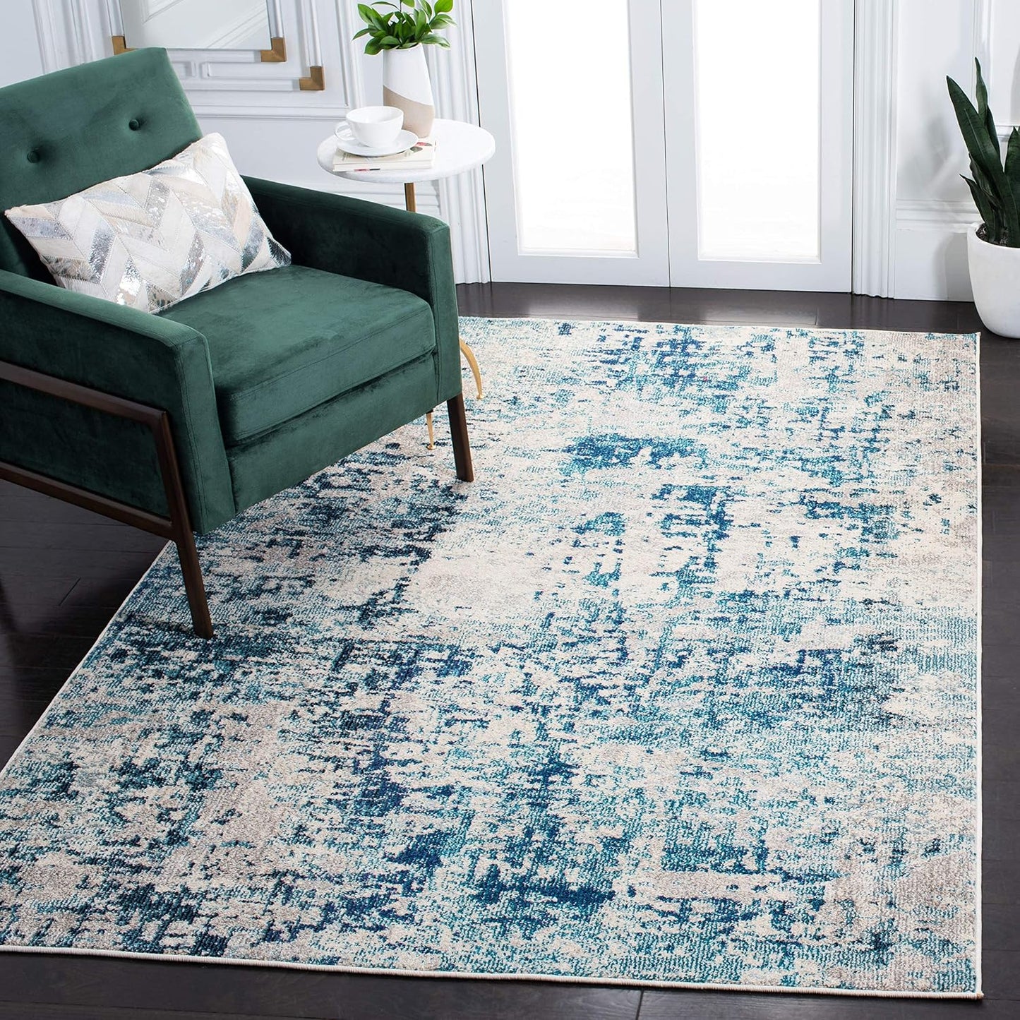 Alfombra decorativa cuadrada 3ft marfil y turquesa ideal sala