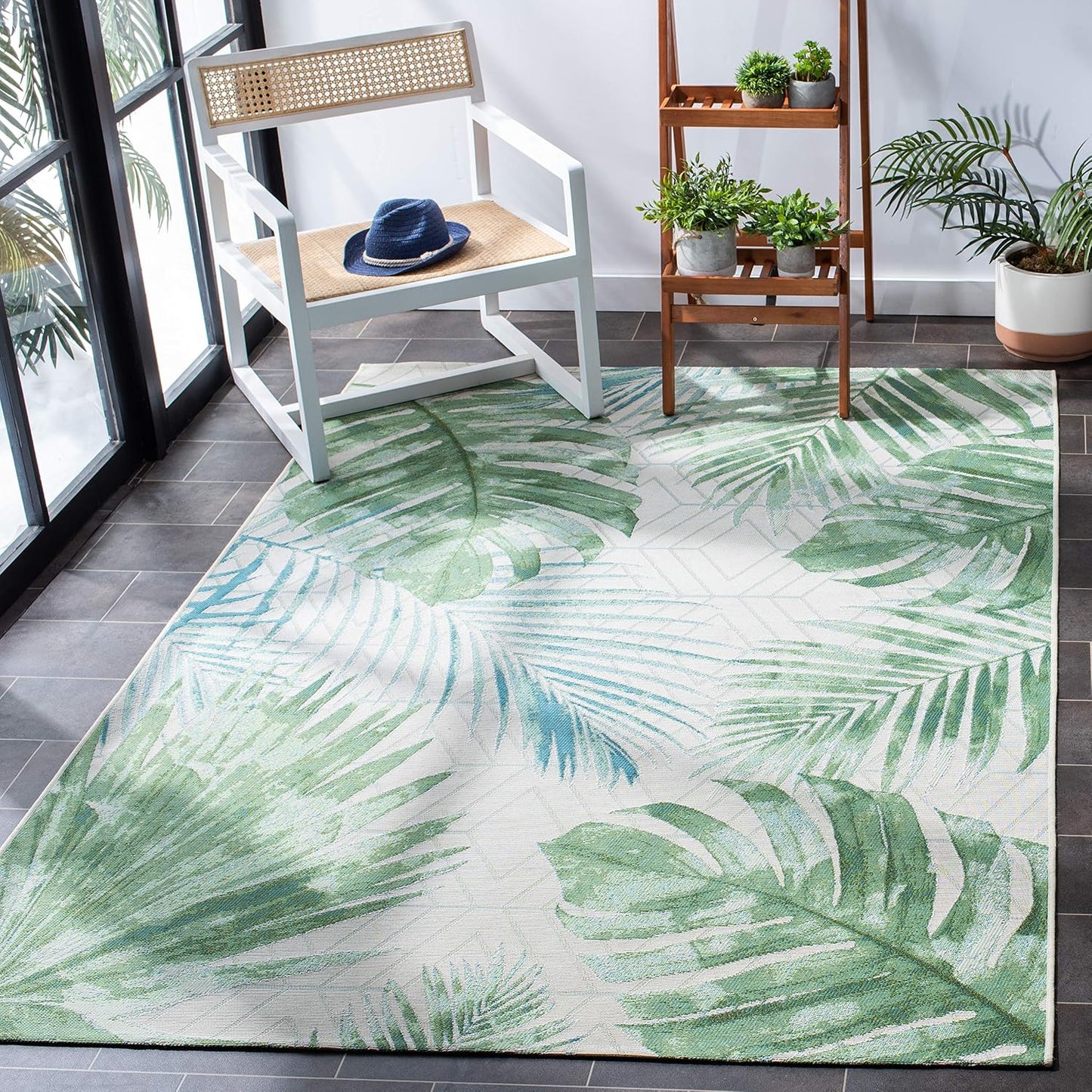 Alfombra lavable exterior 5'3x7'6 verde azulado BAR590X