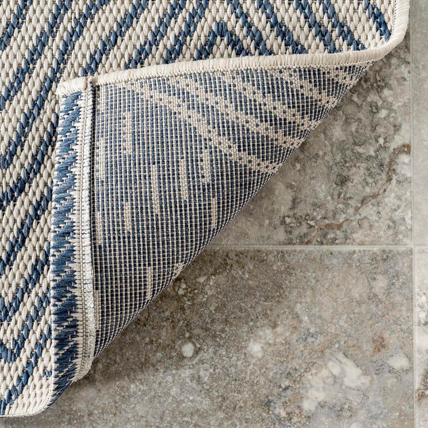 Tapete Chevron azul/marfil 2x10ft suave resistente manchas