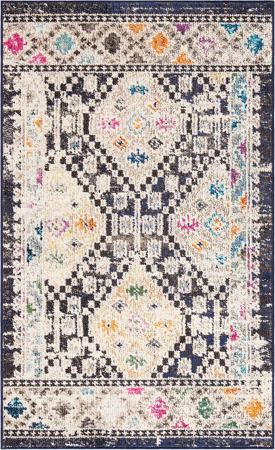 Alfombra decorativa 3x5ft diseño bohemio diamantes negro
