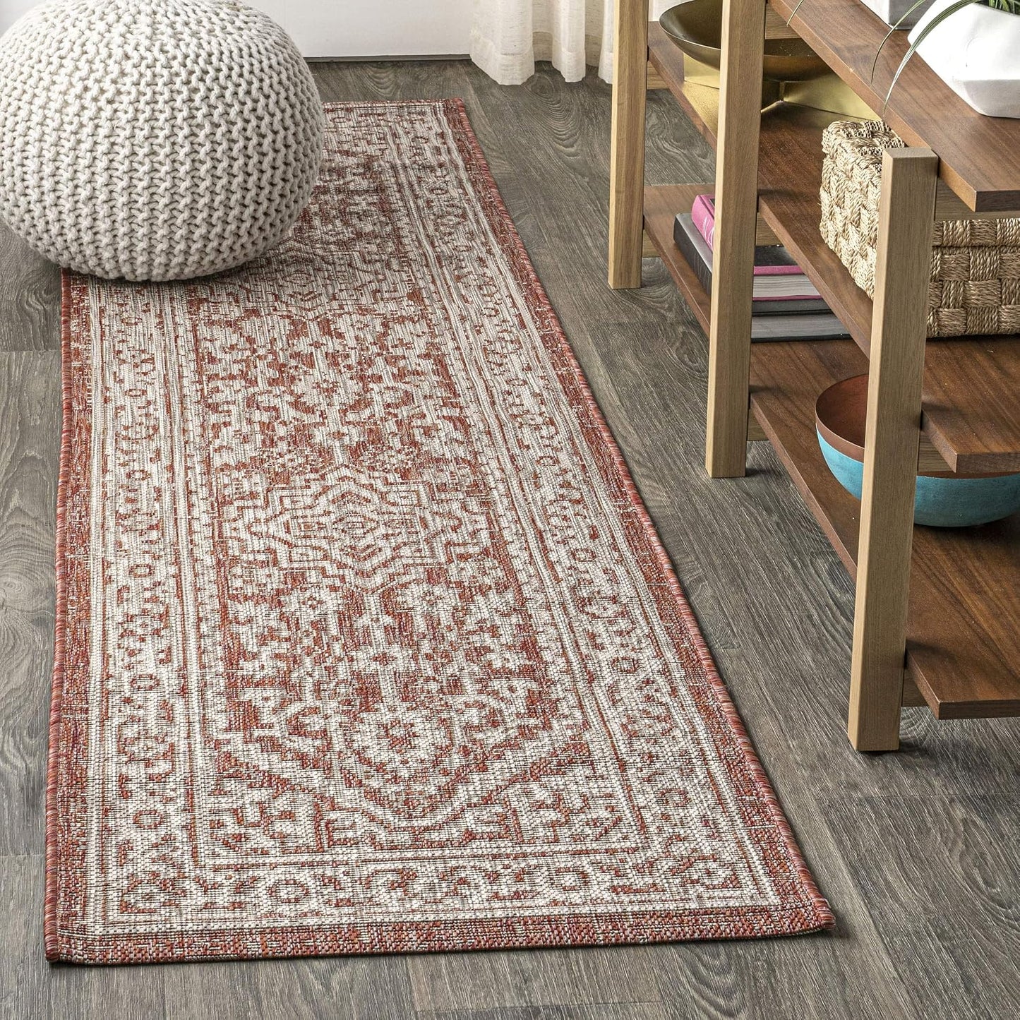 Alfombra pasillo 2x8 Medallion Weave rojo/gris pardo