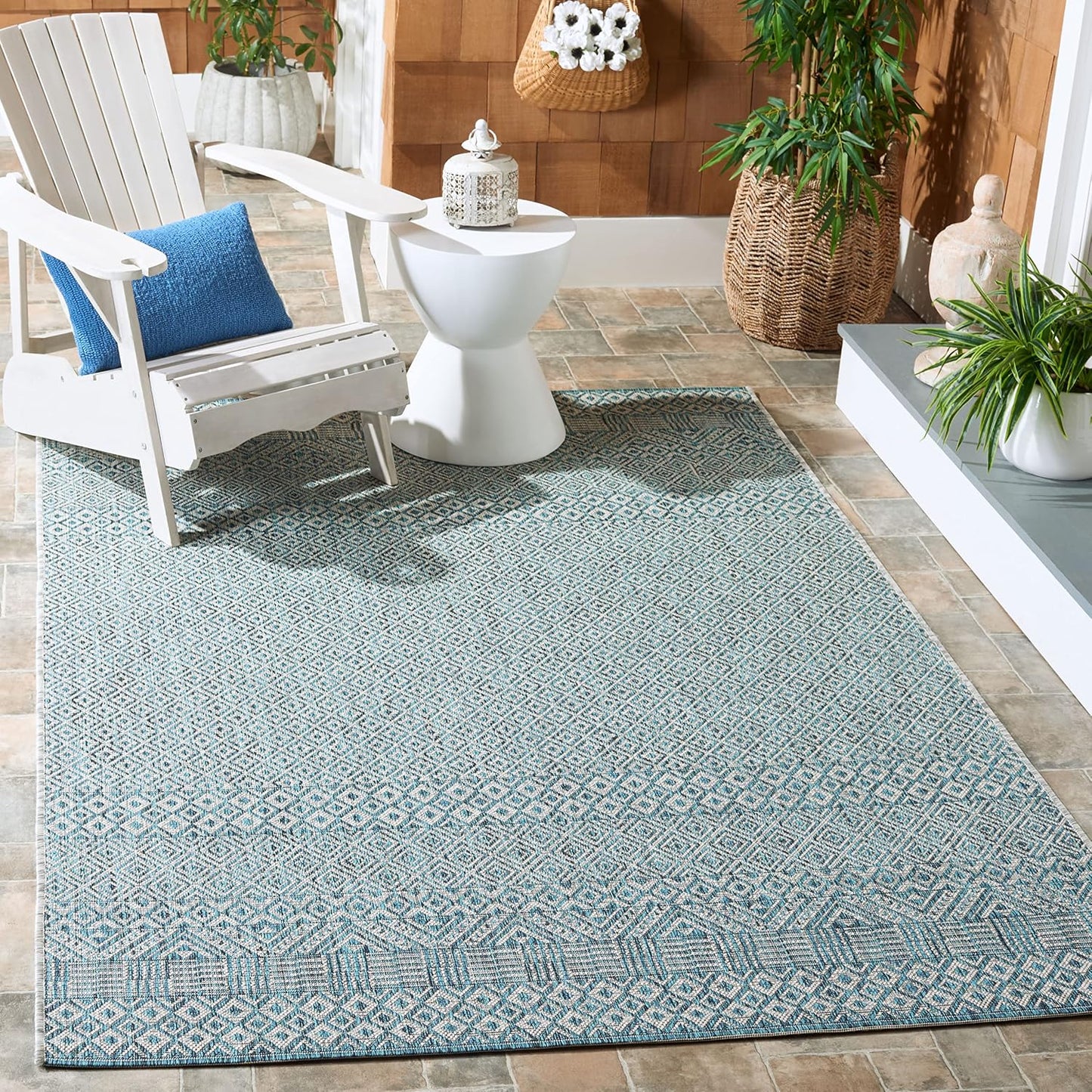 Alfombra decorativa impermeable 9x12ft gris/aguamarina