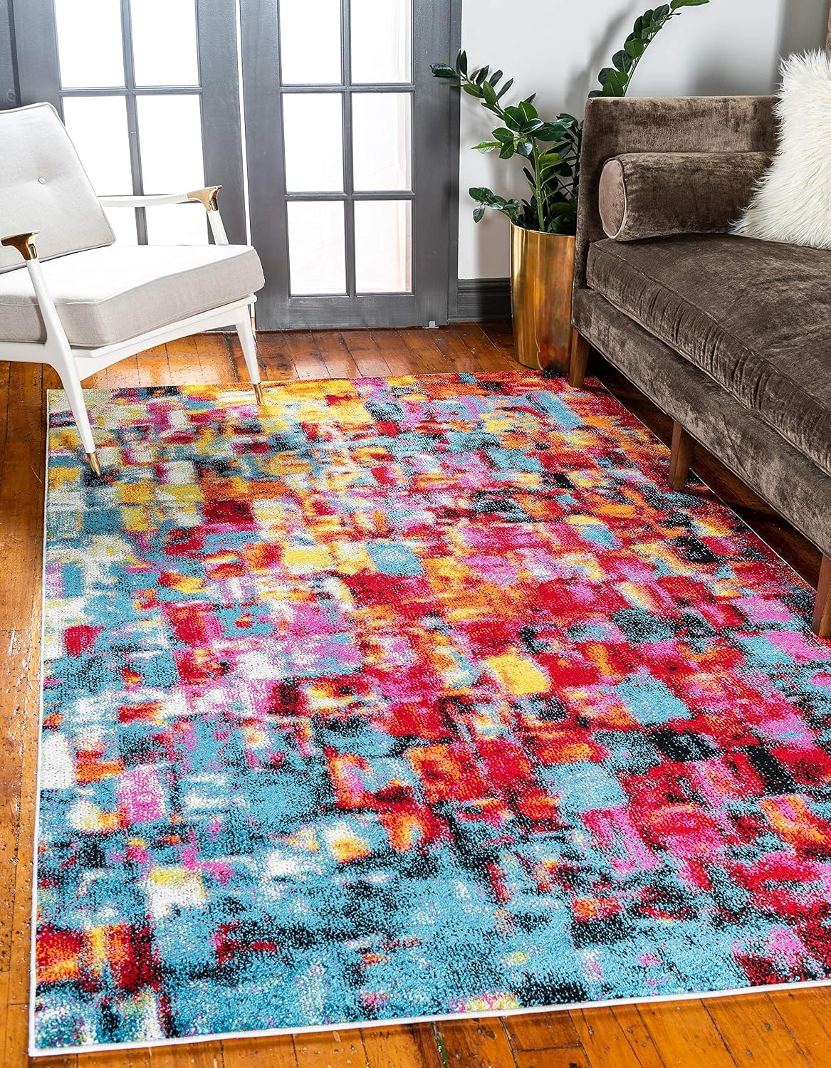 Alfombra abstracta moderna Polipropileno Multi/Verde