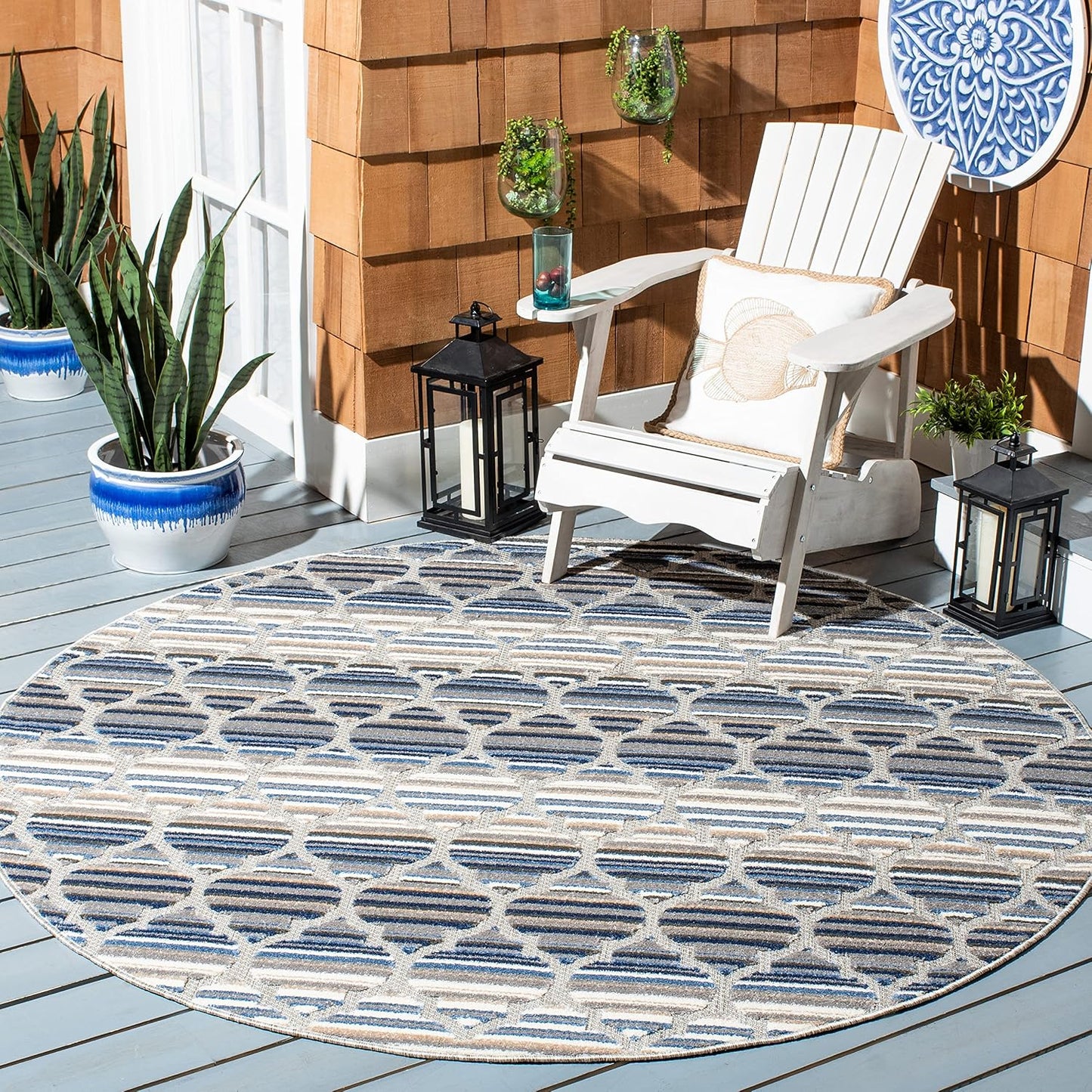 Alfombra exterior redonda 5'3" azul gris no pelusa CBN333M