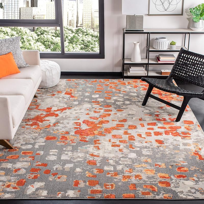 Alfombra área 9x12ft gris naranja diseño bohemio ideal sala