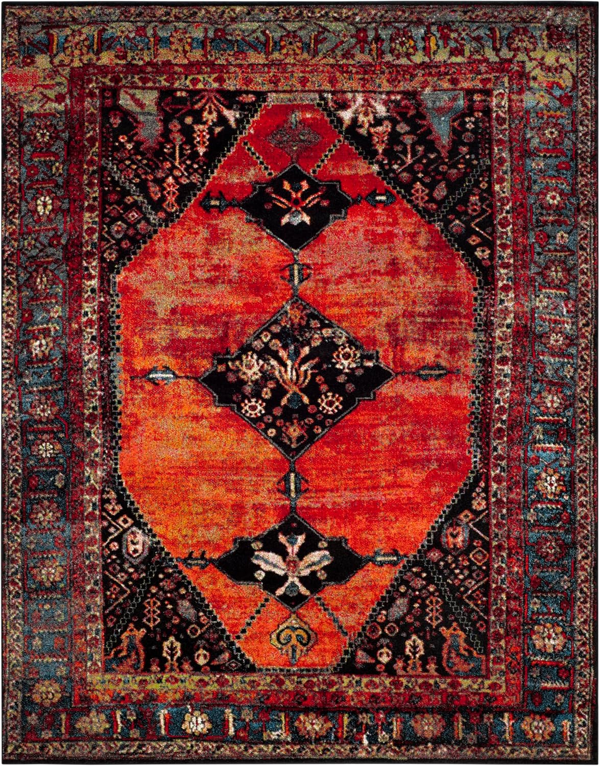 Alfombra sala 8x10pulg naranja diseño persa tradicional
