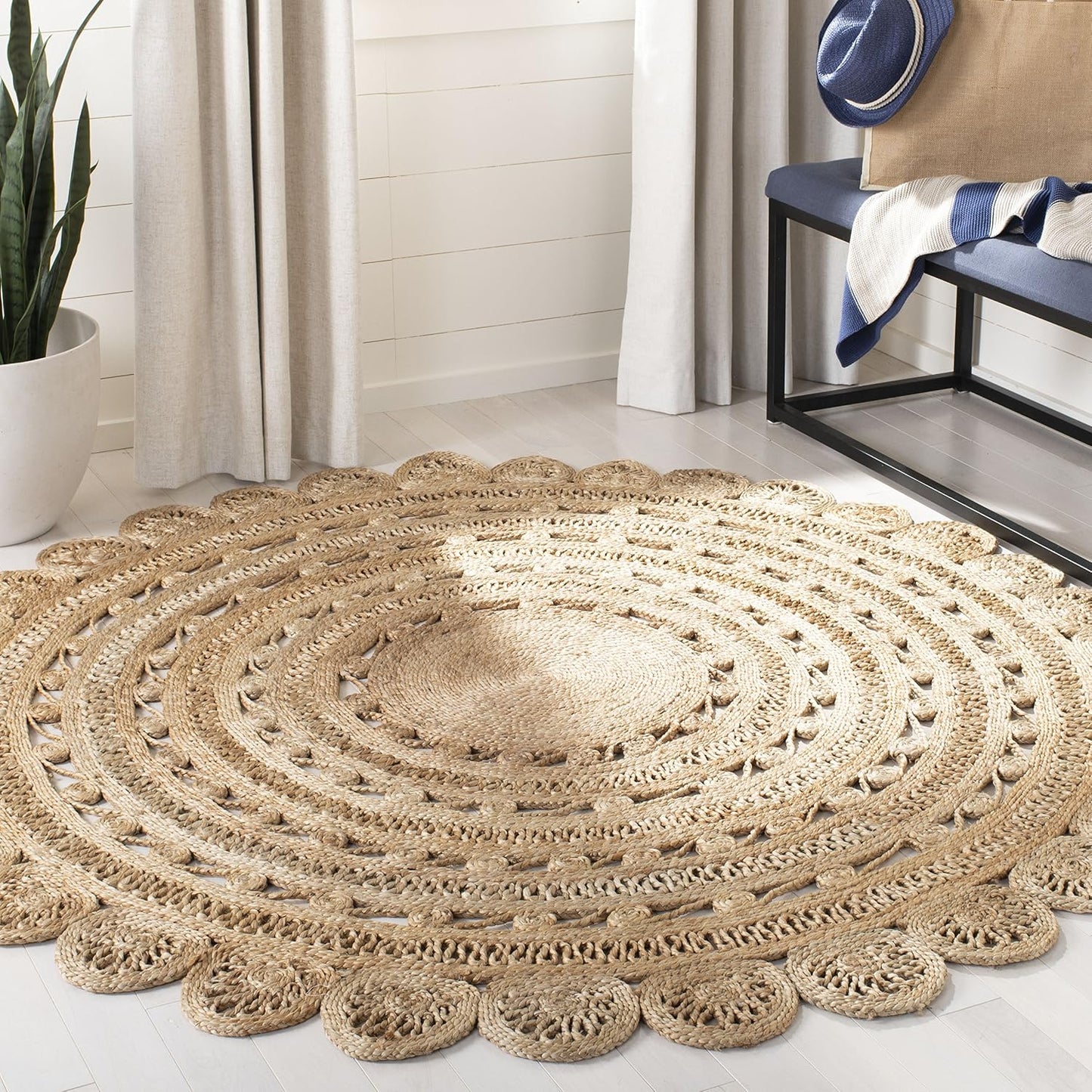 Alfombra redonda yute trenzado 4ft sala dormitorio