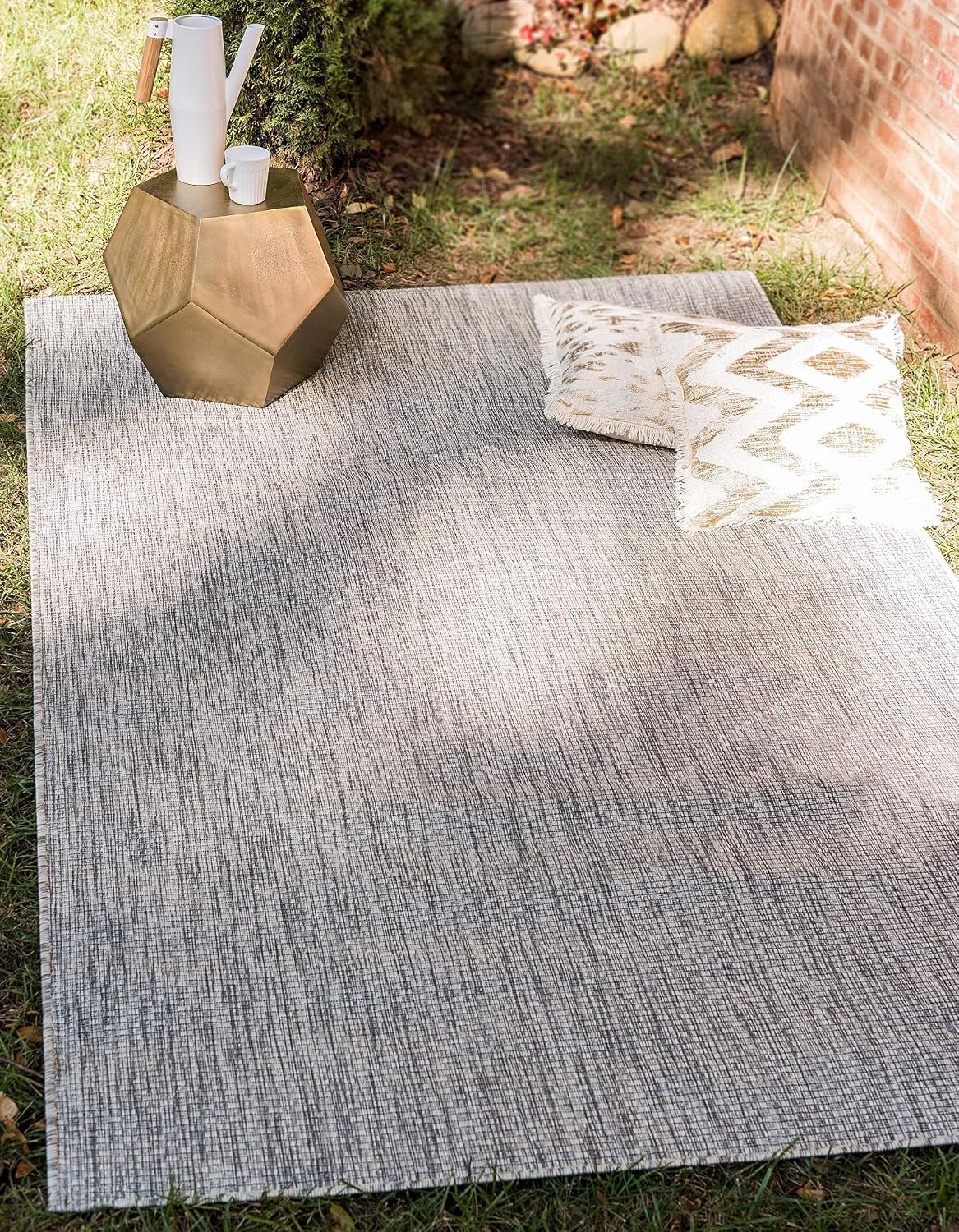 Alfombra área tejido plano gris claro marfil 4x6ft