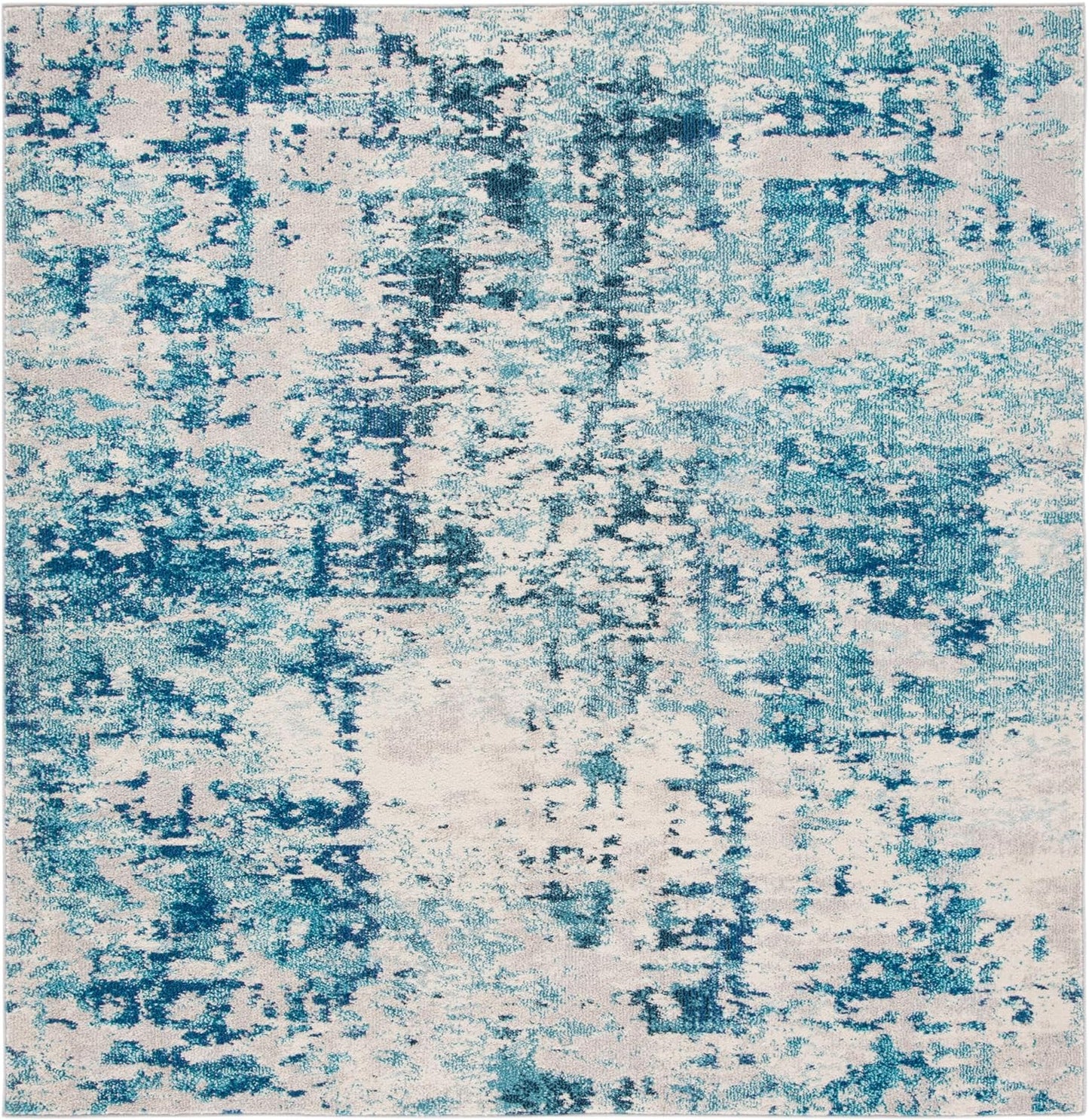 Alfombra cuadrada 8ft color marfil y turquesa sala
