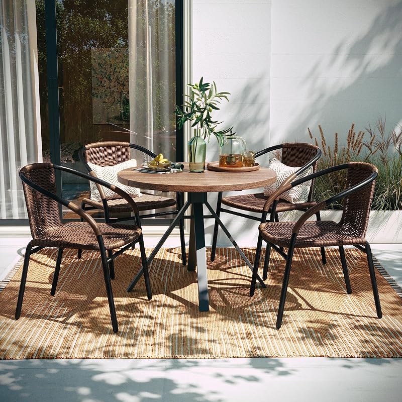 Set 4 sillas ratán apilables para interior/exterior marrón