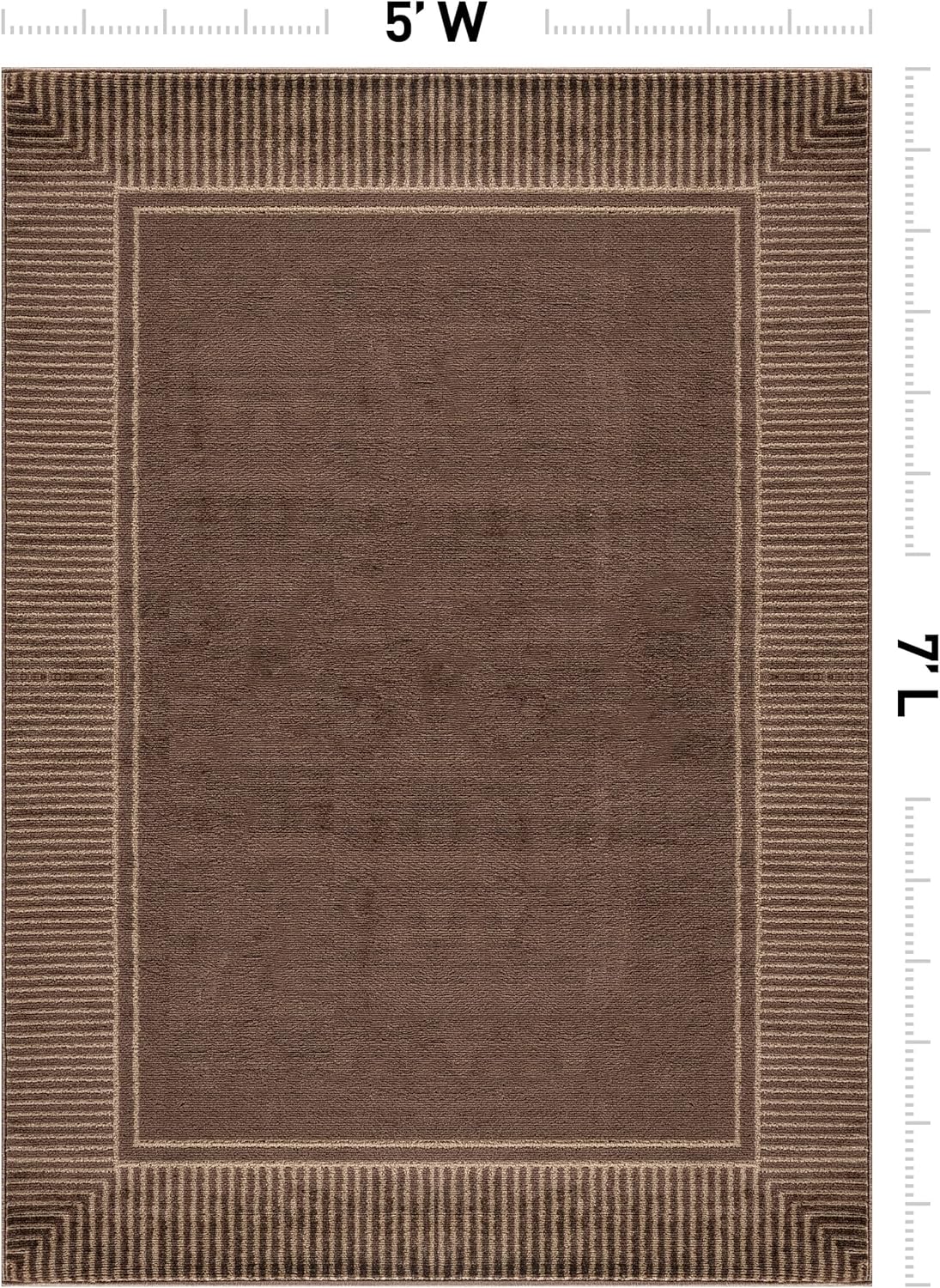 Alfombra moderna pelo bajo respaldo yute 5x7ft marrón