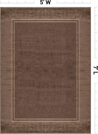 Alfombra moderna pelo bajo respaldo yute 5x7ft marrón