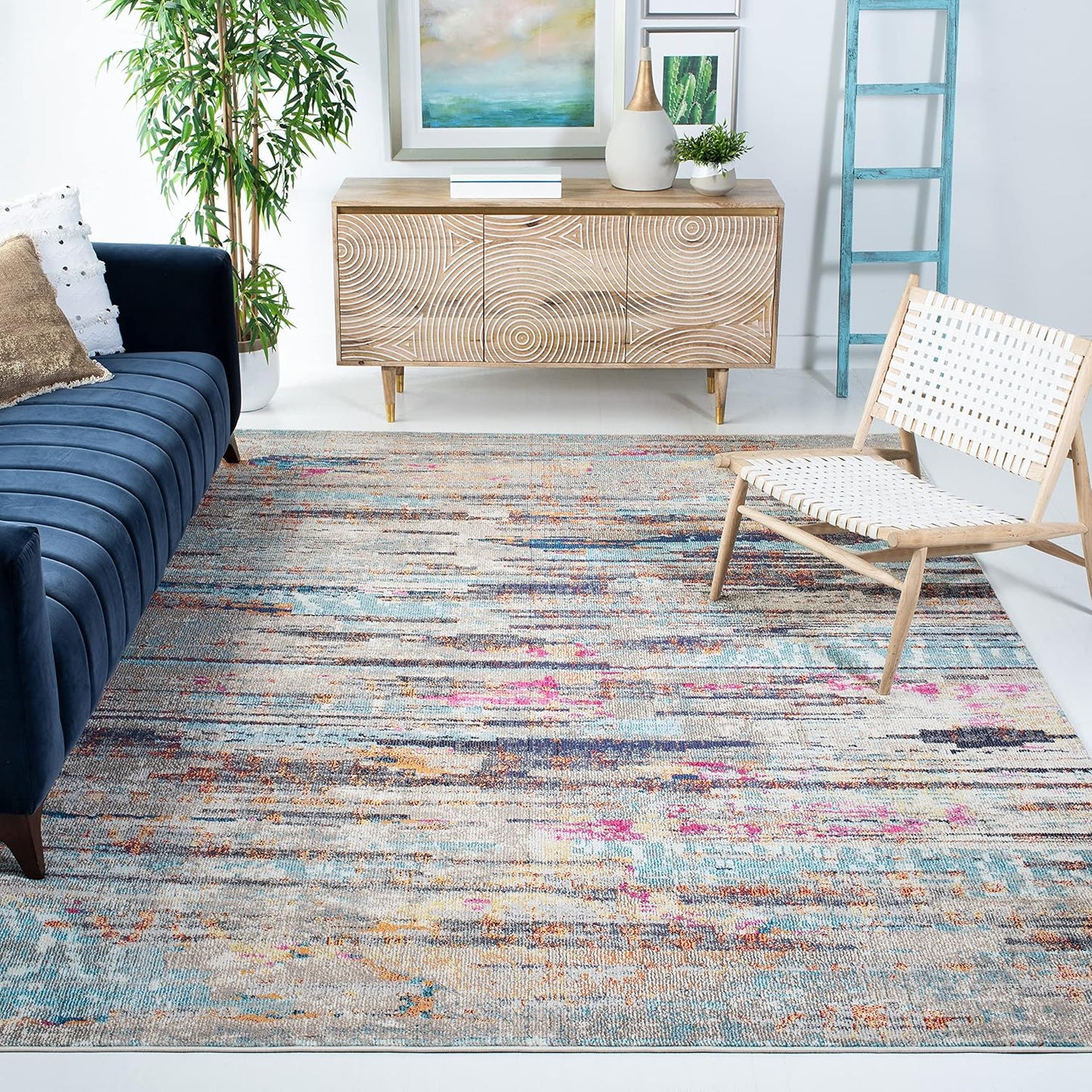 Alfombra decorativa 3x5ft gris turquesa diseño bohemio