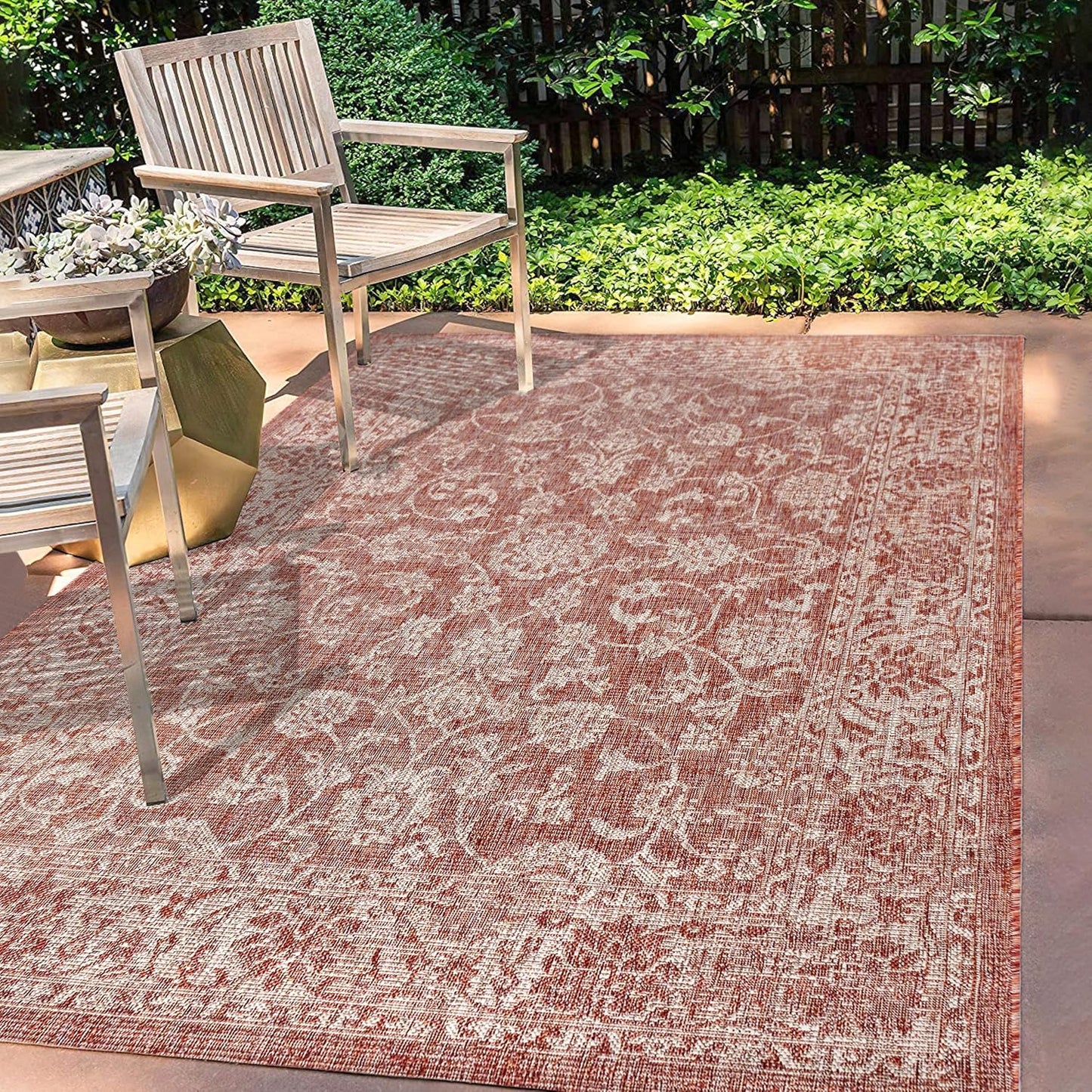 Alfombra bohemia texturizada 5x8ft color rojo/gris pardo