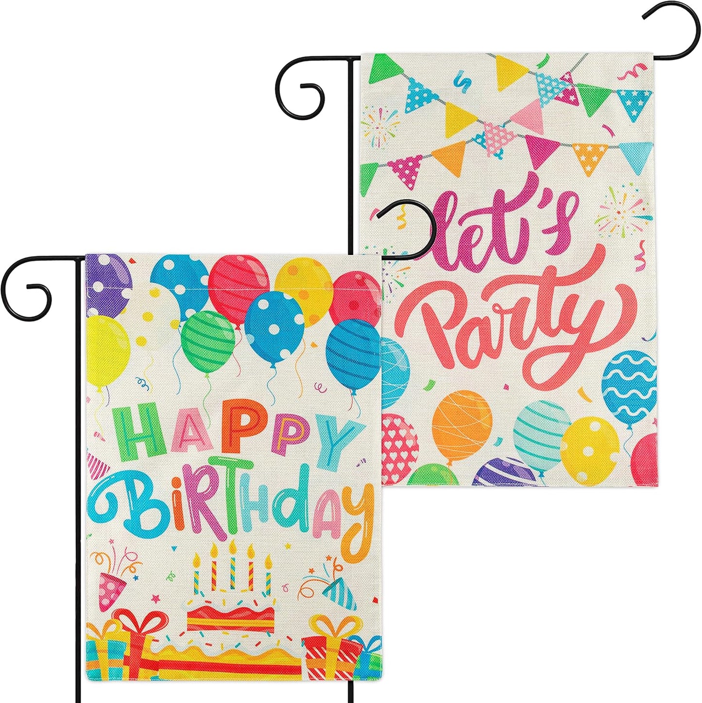 2 Banderas Jardín Feliz Cumpleaños Arpillera Doble Cara