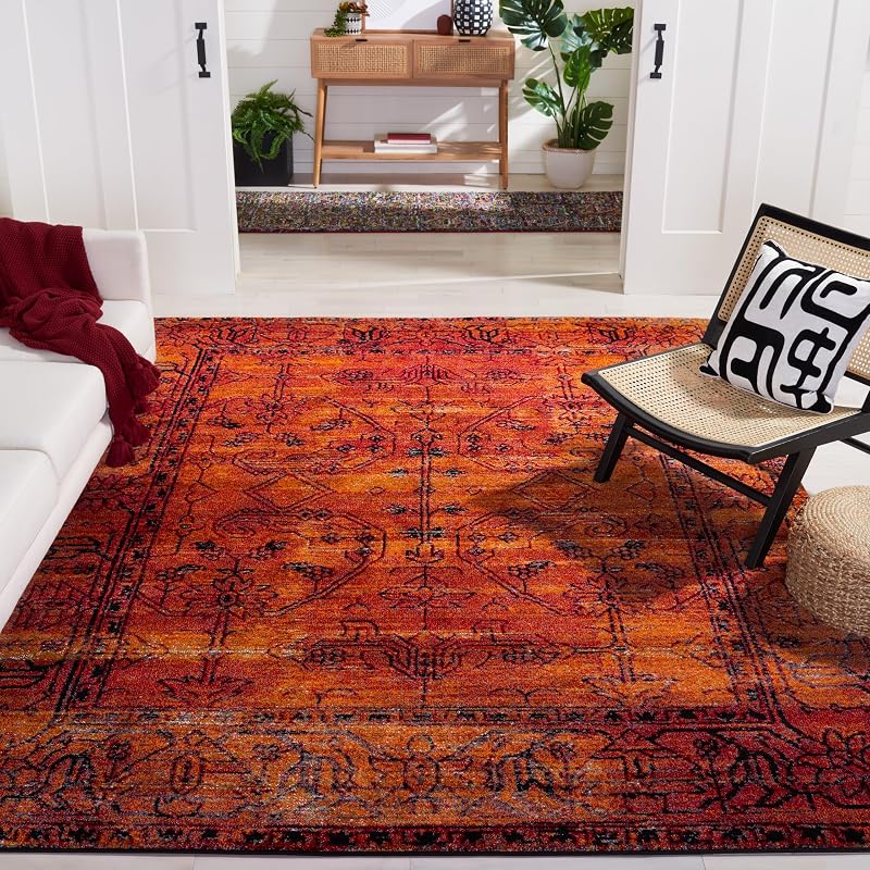 Alfombra sala 8x10ft naranja diseño persa no pelusa
