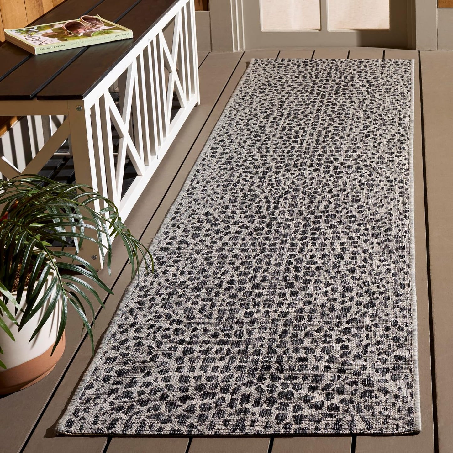 Alfombra lavable pasillo 2.3x14ft gris y negro Courtyard
